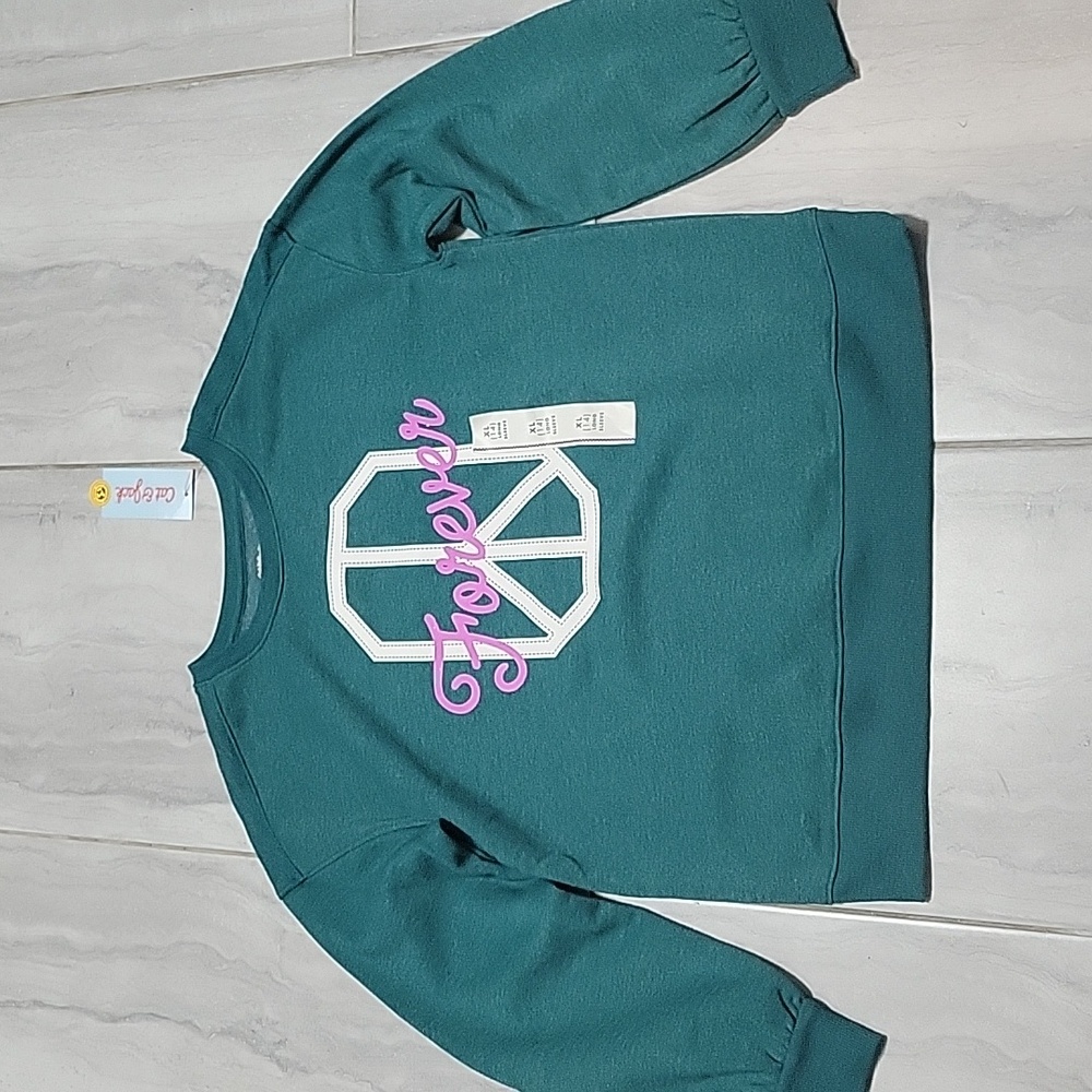 Cat & Jack Kid's Green Sweatshirt with Peace-Forever Sign Size XL (14)